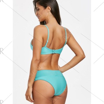 High Leg Bikini with Padded Cups - Windsor Blue