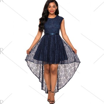 High Low Open Back Lace Party Dress - Blue