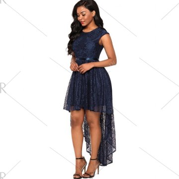 High Low Open Back Lace Party Dress - Blue