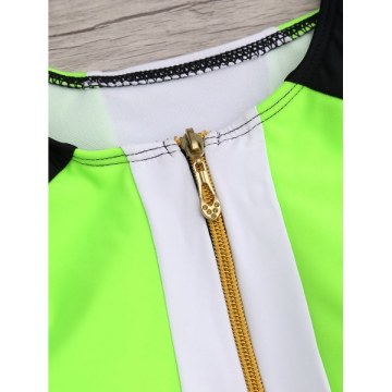 High Neck Color Block One-piece Swimwear - Black And Green