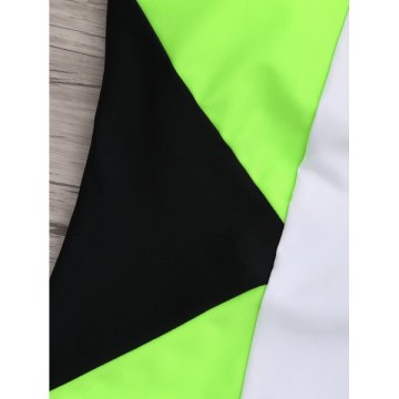 High Neck Color Block One-piece Swimwear - Black And Green