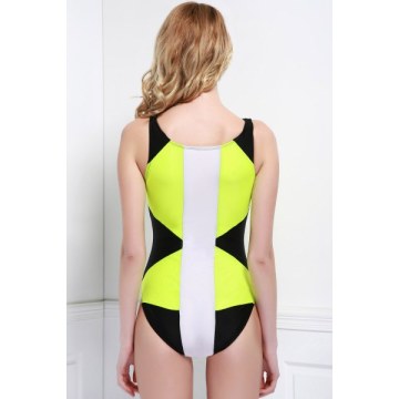 High Neck Color Block One-piece Swimwear - Black And Green