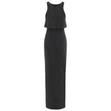 High Slit Flounce Sparkly axi Dress - Black