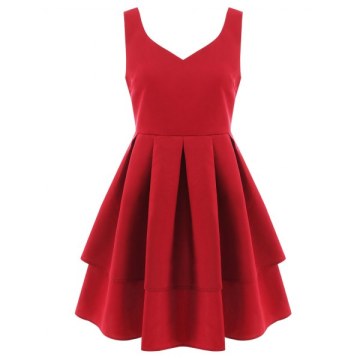 High Waist A ine Party Dress - Red
