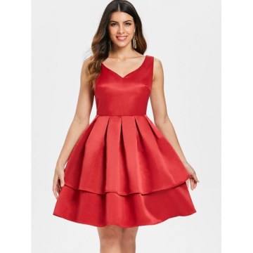 High Waist A ine Party Dress - Red