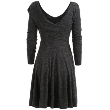 High Waist Backless Sweater Dress - Black