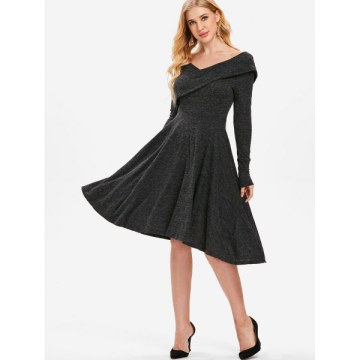 High Waist Backless Sweater Dress - Black