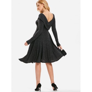 High Waist Backless Sweater Dress - Black