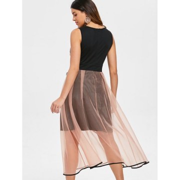 High Waist Sleeveless Flare Dress - Black