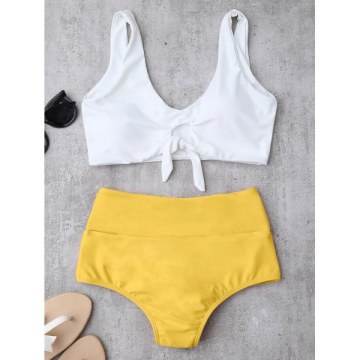 High Waisted Ruched Bikini et - Yellow