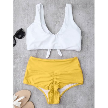 High Waisted Ruched Bikini et - Yellow