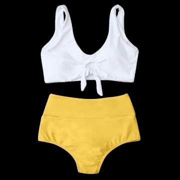 High Waisted Ruched Bikini et - Yellow