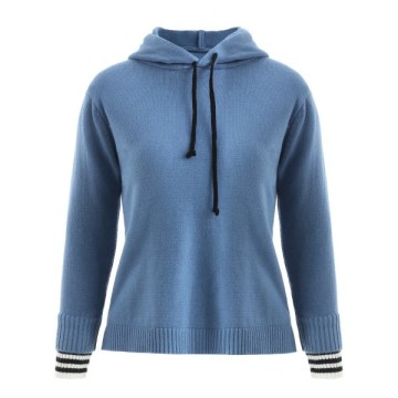 Hit Color Cuffs Hooded Sweater - Blue One