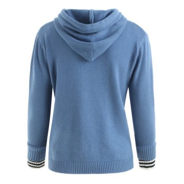 Hit Color Cuffs Hooded Sweater - Blue One
