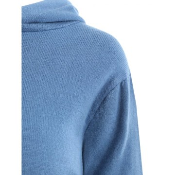 Hit Color Cuffs Hooded Sweater - Blue One
