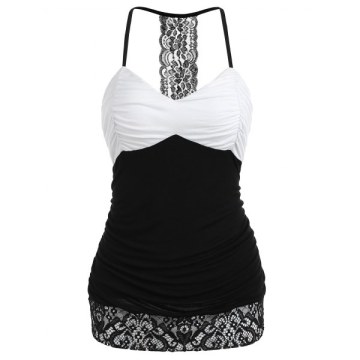 Hit Color Open Back Slip Top - Black