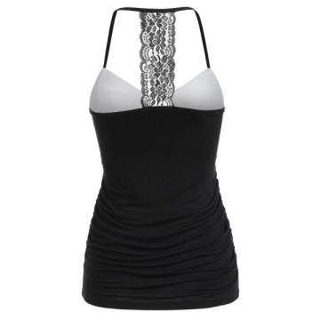 Hit Color Open Back Slip Top - Black