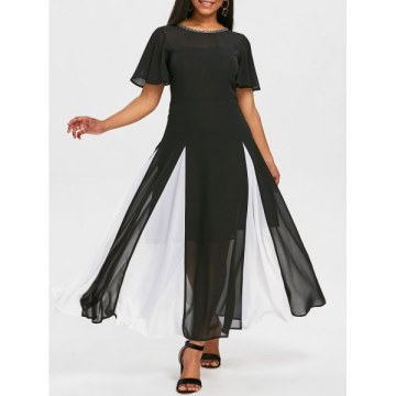 Hit Color See Thru Dress - Black