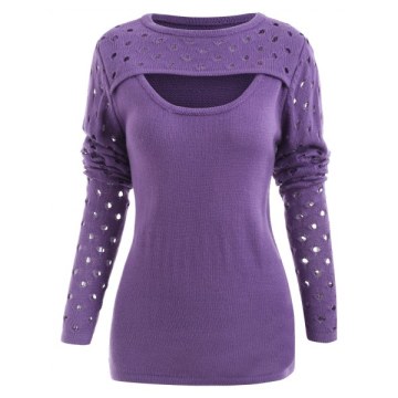 Holes Keyhole Cut Front weater - Purple