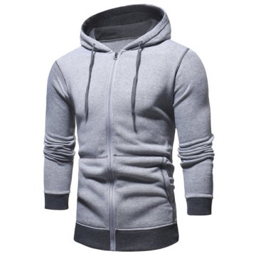 Hooded Color Spliced Zipper Hoodie - Gray Cloud