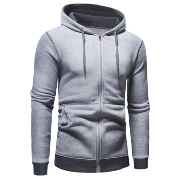 Hooded Color Spliced Zipper Hoodie - Gray Cloud