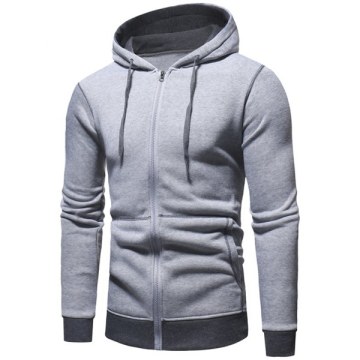 Hooded Color Spliced Zipper Hoodie - Gray Cloud