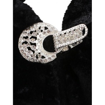 Hooded Fluffy Faux Fur Coat - Black