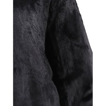 Hooded Fluffy Faux Fur Coat - Black
