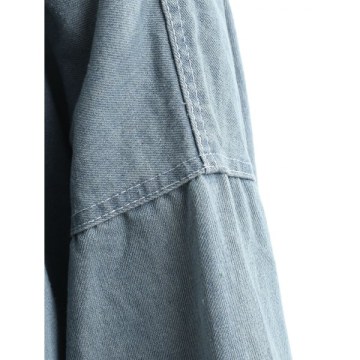 Hooded Pockets Long Denim Coat - Blue Gray One