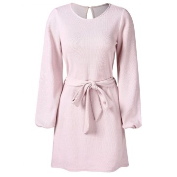 Keyhole Back Long Sleeve Dress - Light Pink