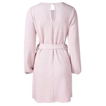 Keyhole Back Long Sleeve Dress - Light Pink