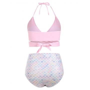 Knotted Back ermaid Wrap Bikini Swimsuit - Pink