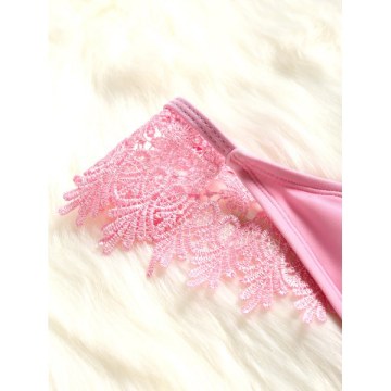 Lace Applique Plunge High Leg Valentine wimsuit - Pink