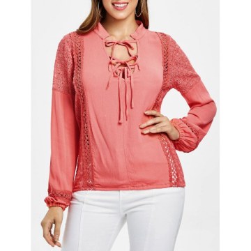 ace Crochet Front Tie Blouse - Watermelon Pink