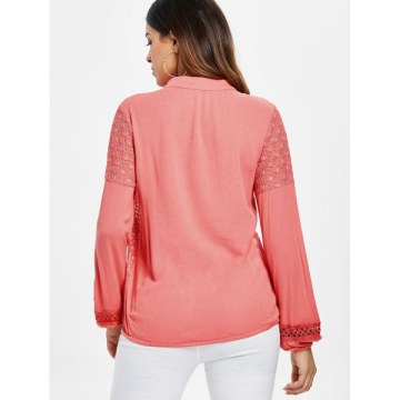 ace Crochet Front Tie Blouse - Watermelon Pink