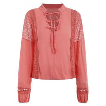 ace Crochet Front Tie Blouse - Watermelon Pink
