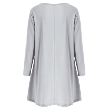 Lace Hem Button Detail T-shirt - Gray