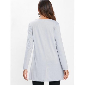 Lace Hem Button Detail T-shirt - Gray