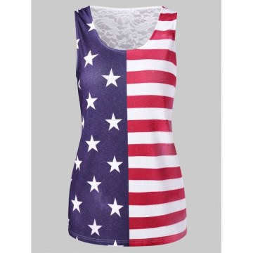 Lace Insert Back American Flag Tank Top -
