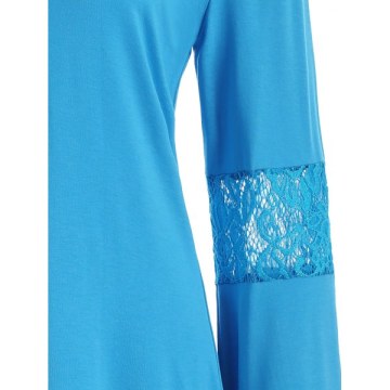 Lace Insert Bell Sleeves T-shirt - Glacial Blue Ice