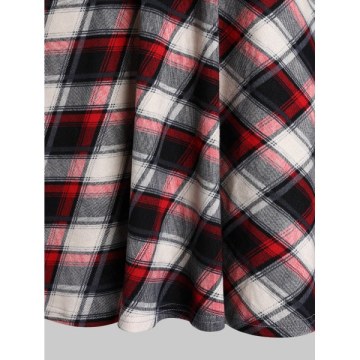 Lace Insert Checked Square Collar A Line Dress - White