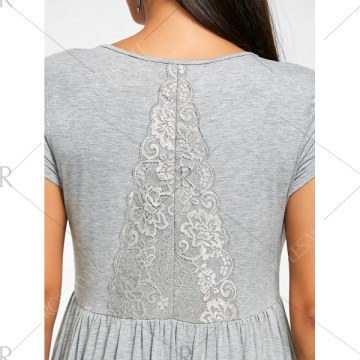 Lace Insert High Low Smock T-shirt - Gray