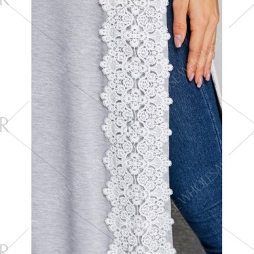 Lace Insert High Slit axi T-shirt - Gray