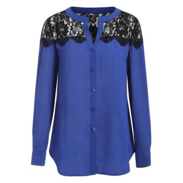 ace Insert ong Sleeve Buttoned Front Shirt - Blue