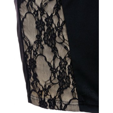 Lace Insert Short Backless Dress - Black