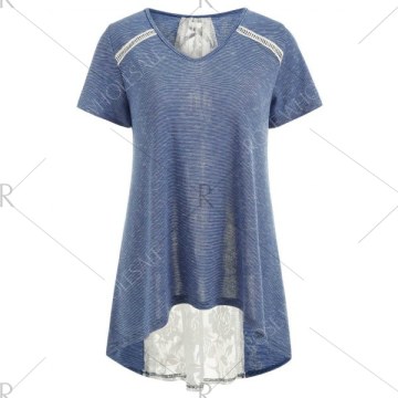 Lace Insert hort leeve T-shirt - Blue