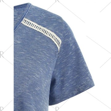 Lace Insert hort leeve T-shirt - Blue