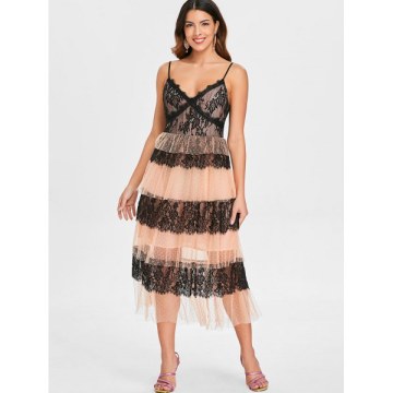 ace Mesh Insert A ine Midi Dress - Black