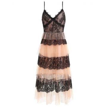 ace Mesh Insert A ine Midi Dress - Black