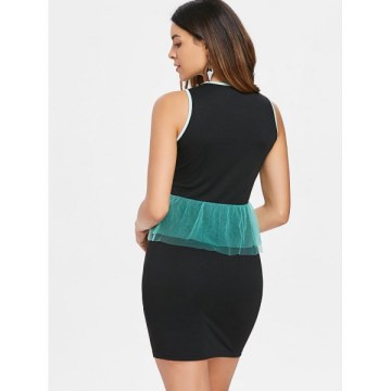 Lace Mesh Panel Mini Bodycon Dress - Black
